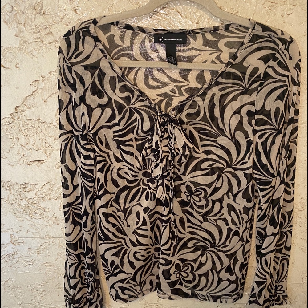 INC Sheer pattern top Black and Tan
